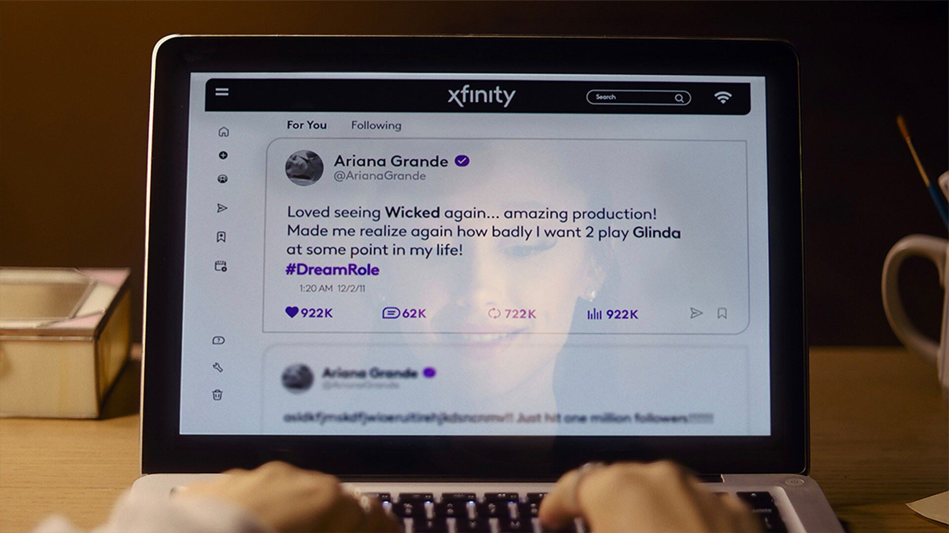 A computer screen displaying a tweet being typed by Ariana Grande.